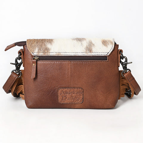American Darling Hair-on Cowhide Leather Crossbody Bag Floral Tooling & Fringes Western Handbag