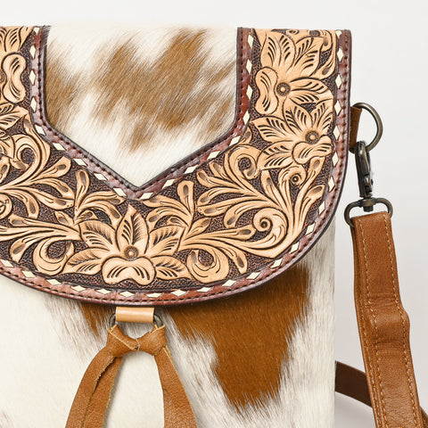 American Darling Hair-On Cowhide & Hand-Tooled Crossbody Bag | Tassel Flap Purse