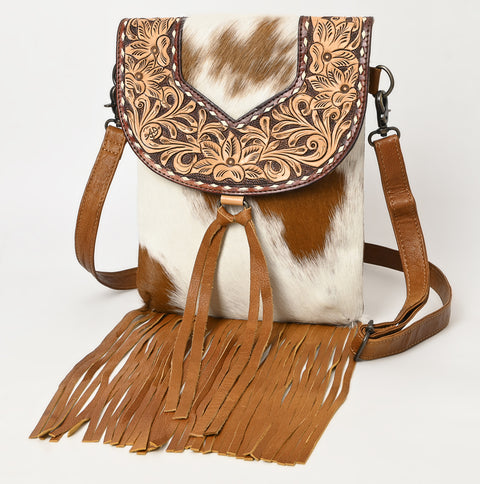 American Darling Hair-On Cowhide & Hand-Tooled Crossbody Bag | Tassel Flap Purse
