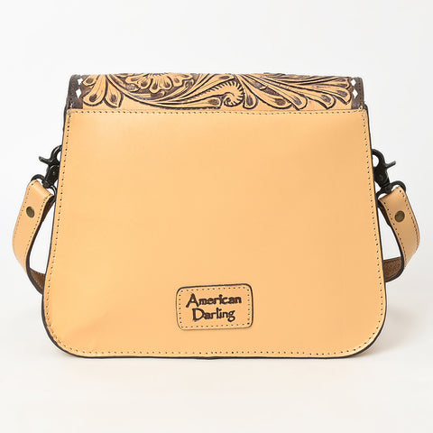 ADBGZ780 Natural Tooled Leather Crossbody Bag - Western Floral Flap Shoulder Purse