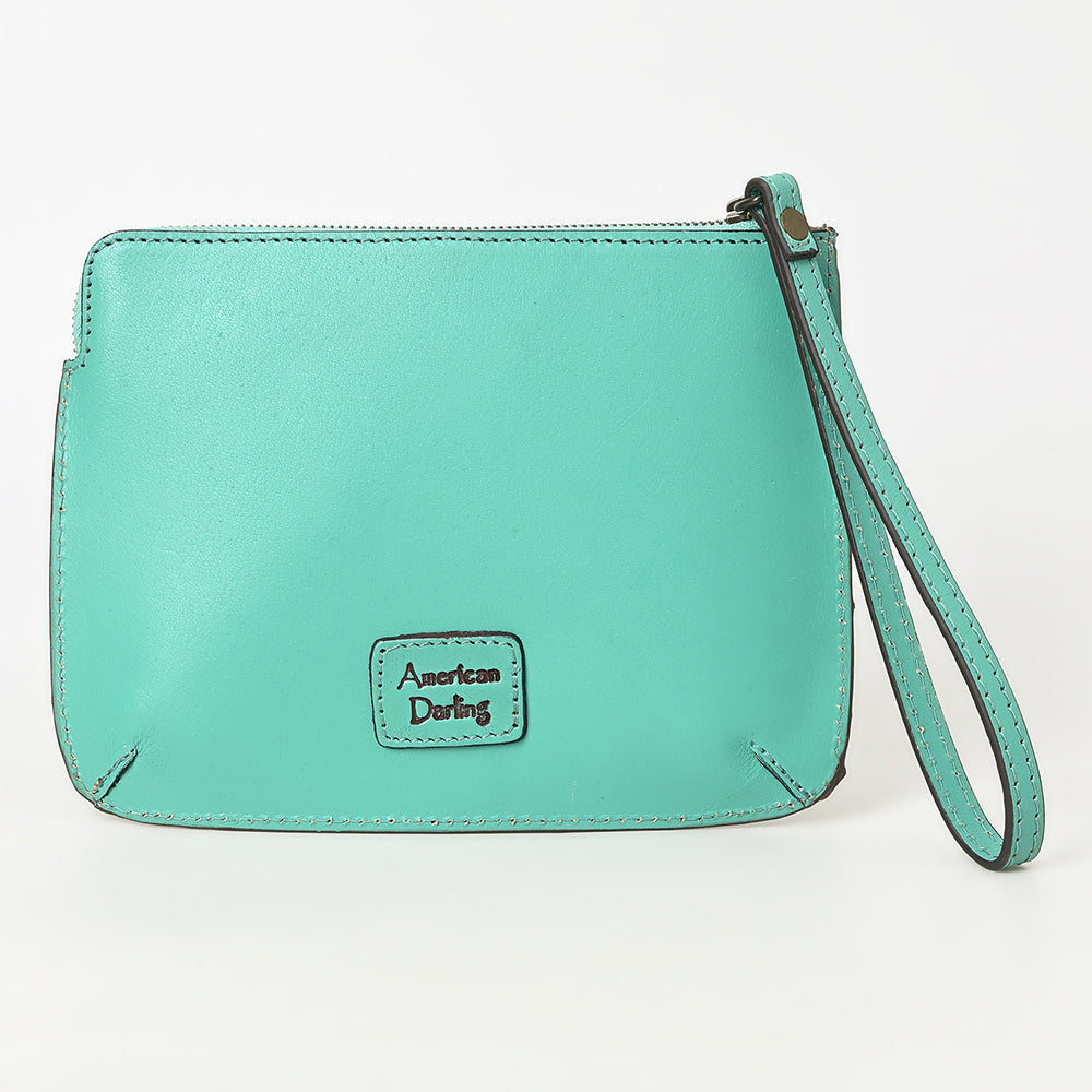 ADBGZ784 Hand-Tooled Leather Wristlet Clutch - Western Floral Design