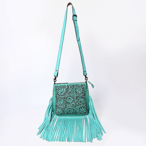 ADBGZ826 Hand-Tooled Leather Fringe Messenger Bag Western Floral Saddle Style