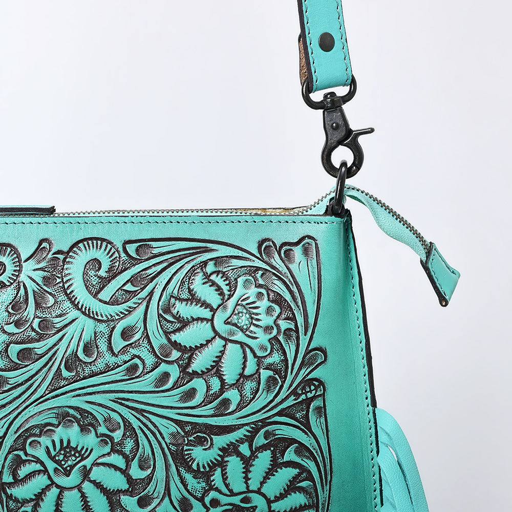 ADBGZ826 Hand-Tooled Leather Fringe Messenger Bag Western Floral Saddle Style