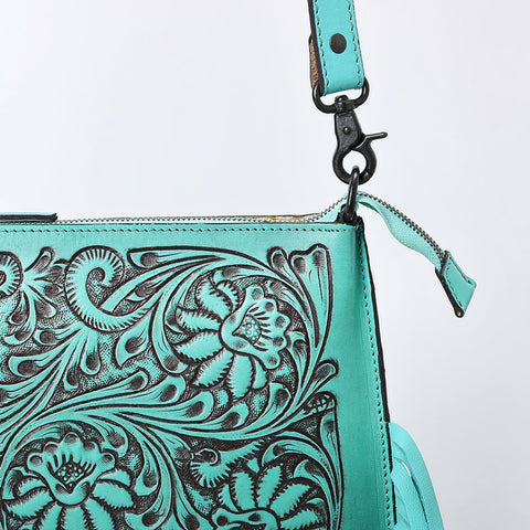 ADBGZ826 Hand-Tooled Leather Fringe Messenger Bag Western Floral Saddle Style
