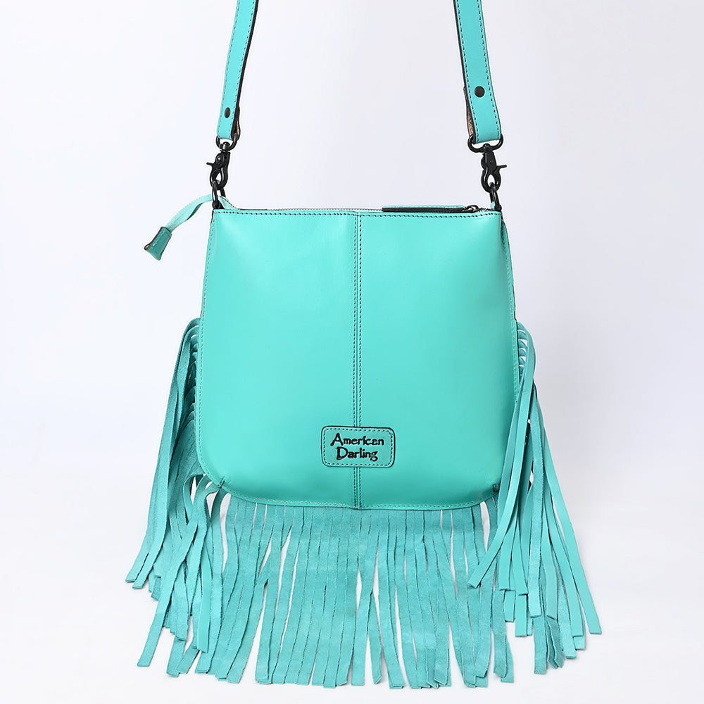 ADBGZ826 Hand-Tooled Leather Fringe Messenger Bag Western Floral Saddle Style