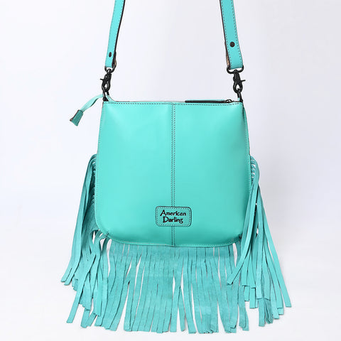 ADBGZ826 Hand-Tooled Leather Fringe Messenger Bag Western Floral Saddle Style