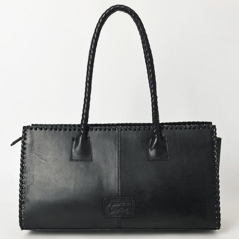 ADBGZ833A Black Hand-Tooled Leather Western Tote bag Braided Handles & Floral Carving