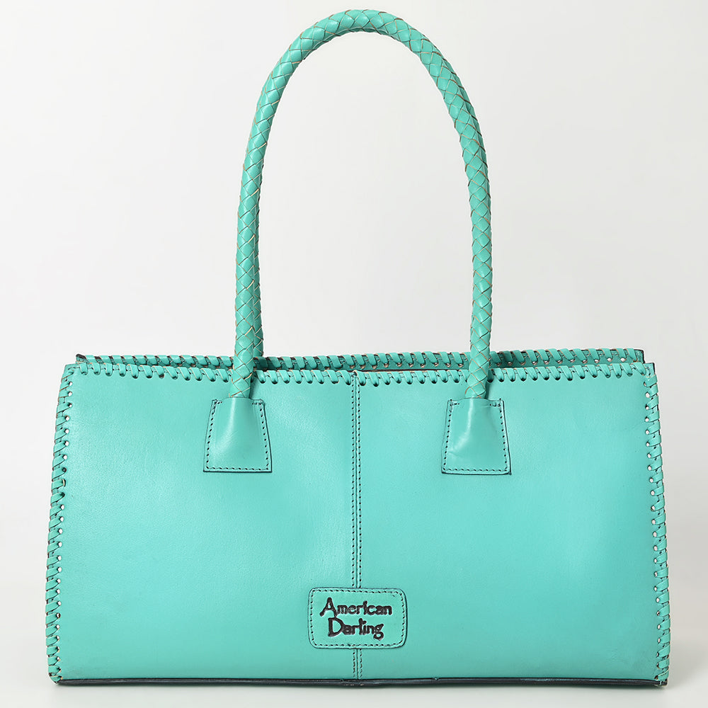 ADBGZ833 Hand-Tooled Leather Western Handbag - Floral Design with Braided Handles