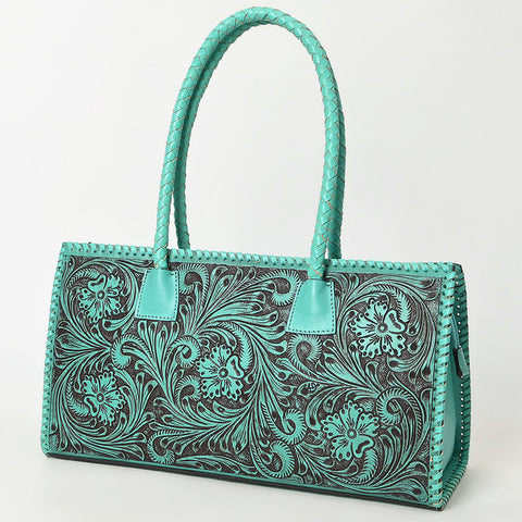 ADBGZ833 Hand-Tooled Leather Western Handbag - Floral Design with Braided Handles