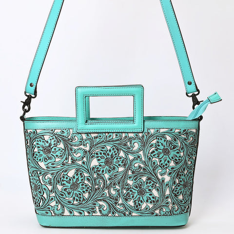 ADBGZ835 Hand-Tooled Leather Western Tote Handbag - Square Handle Design