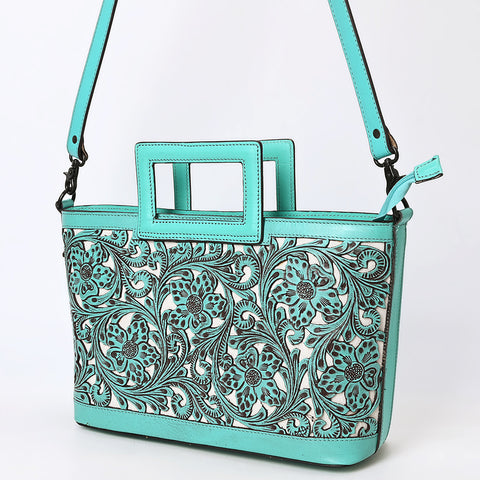 ADBGZ835 Hand-Tooled Leather Western Tote Handbag - Square Handle Design
