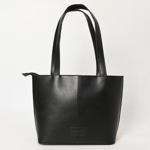 ADBGZ837A Black Hand-Tooled Leather Tote Bag Western Floral Elegance