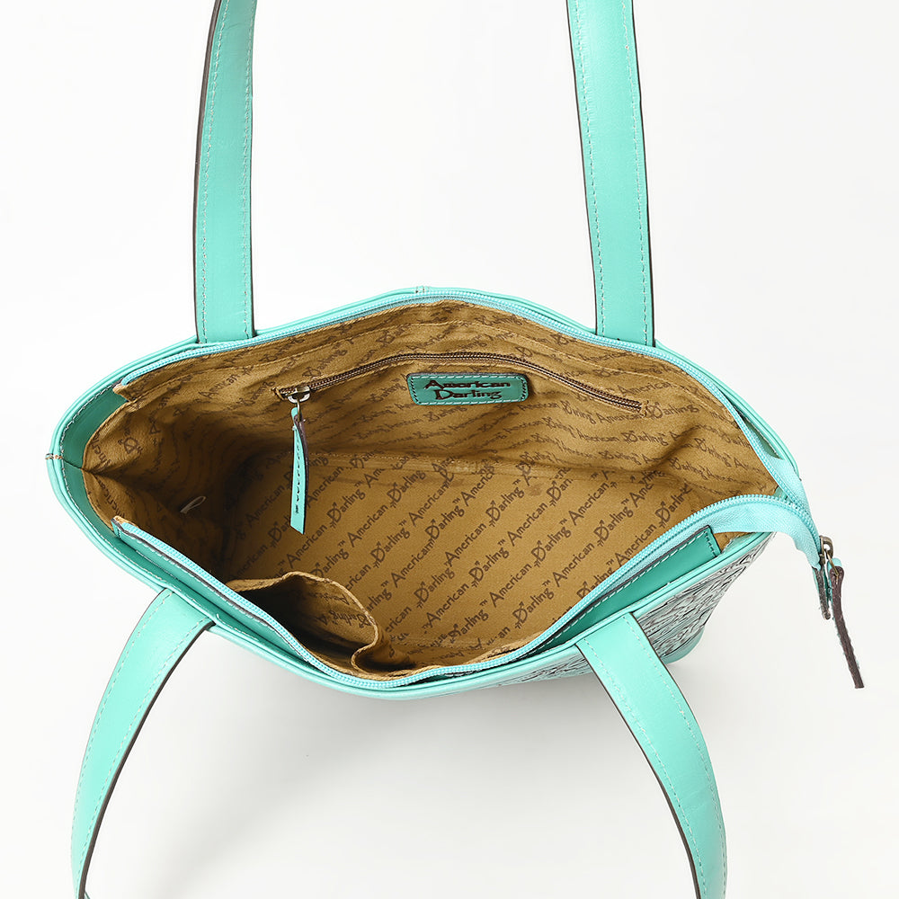 ADBGZ837 Hand-Tooled Leather Tote Bag - Western Floral Statement