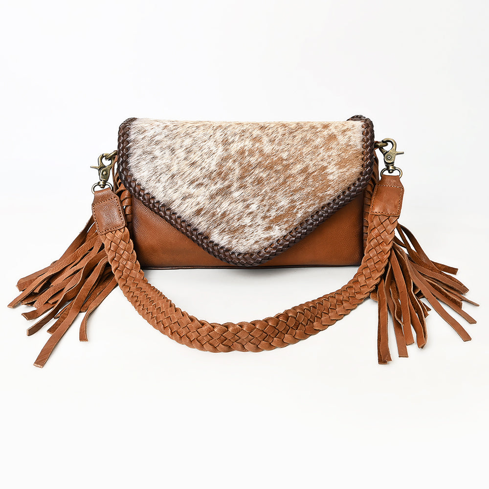 ADBGM429 Hair-On Hide Foldover Fringe Bag with Braided Strap - American Darling