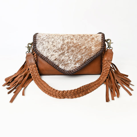 ADBGM429 Hair-On Hide Foldover Fringe Bag with Braided Strap - American Darling