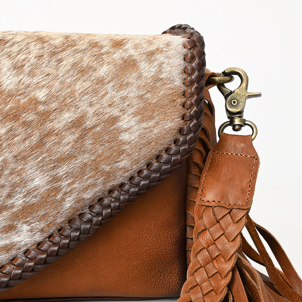 ADBGM429 Hair-On Hide Foldover Fringe Bag with Braided Strap - American Darling