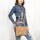 ADBG1487 Hand-Tooled Leather Briefcase Messenger Bag - Floral Western Style