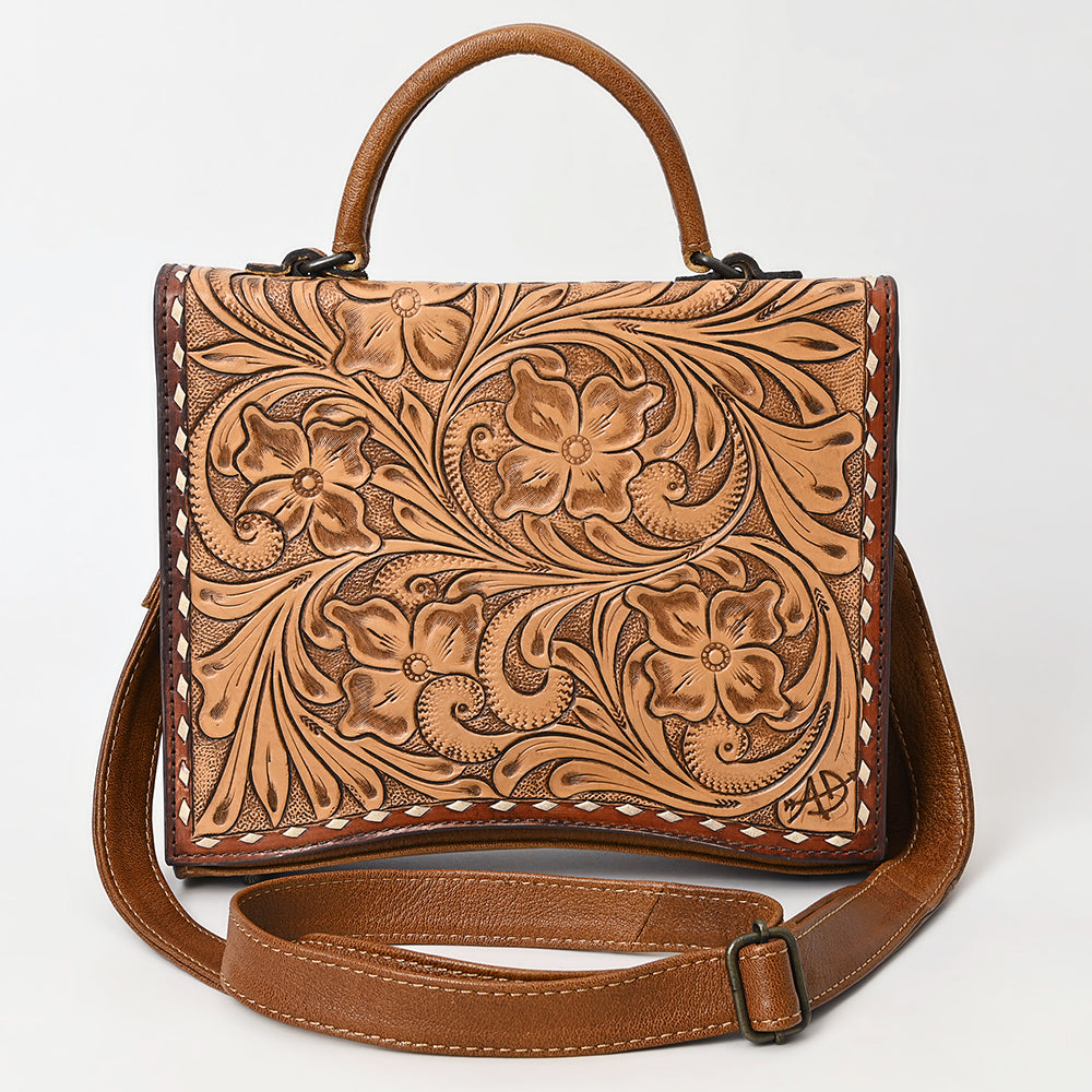 ADBG1487 Hand-Tooled Leather Briefcase Messenger Bag - Floral Western Style