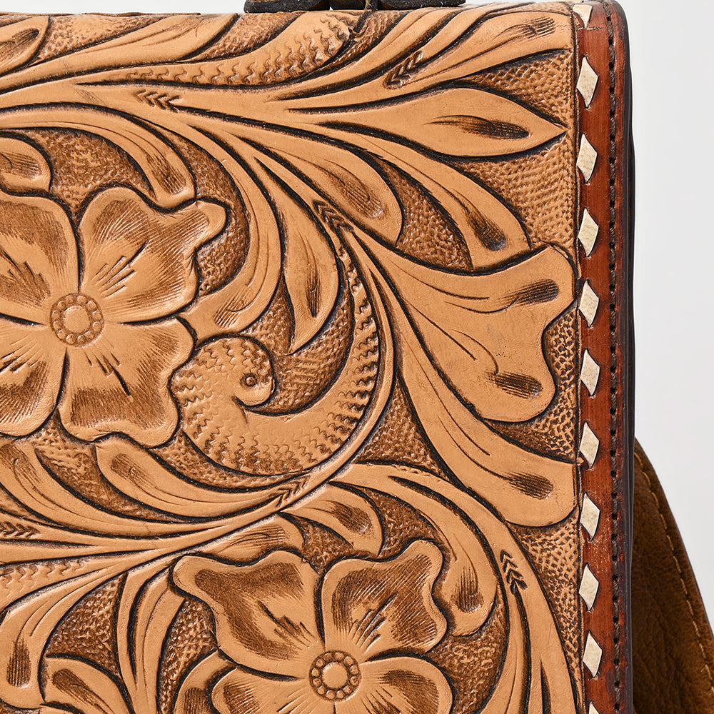 ADBG1487 Hand-Tooled Leather Briefcase Messenger Bag - Floral Western Style