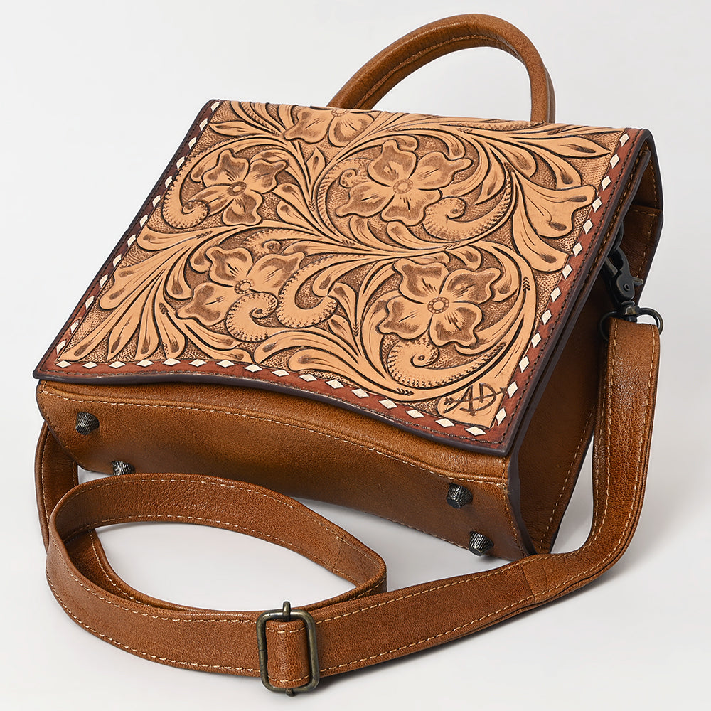 ADBG1487 Hand-Tooled Leather Briefcase Messenger Bag - Floral Western Style