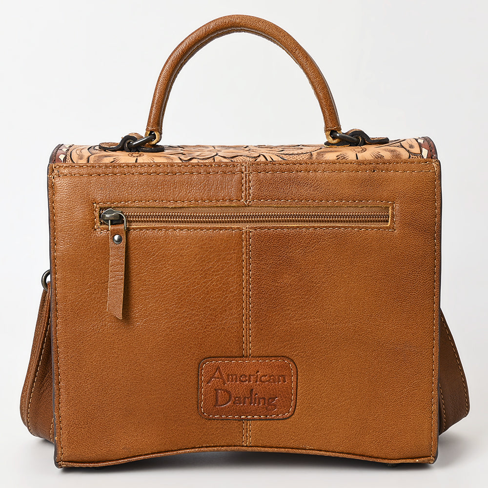 ADBG1487 Hand-Tooled Leather Briefcase Messenger Bag - Floral Western Style
