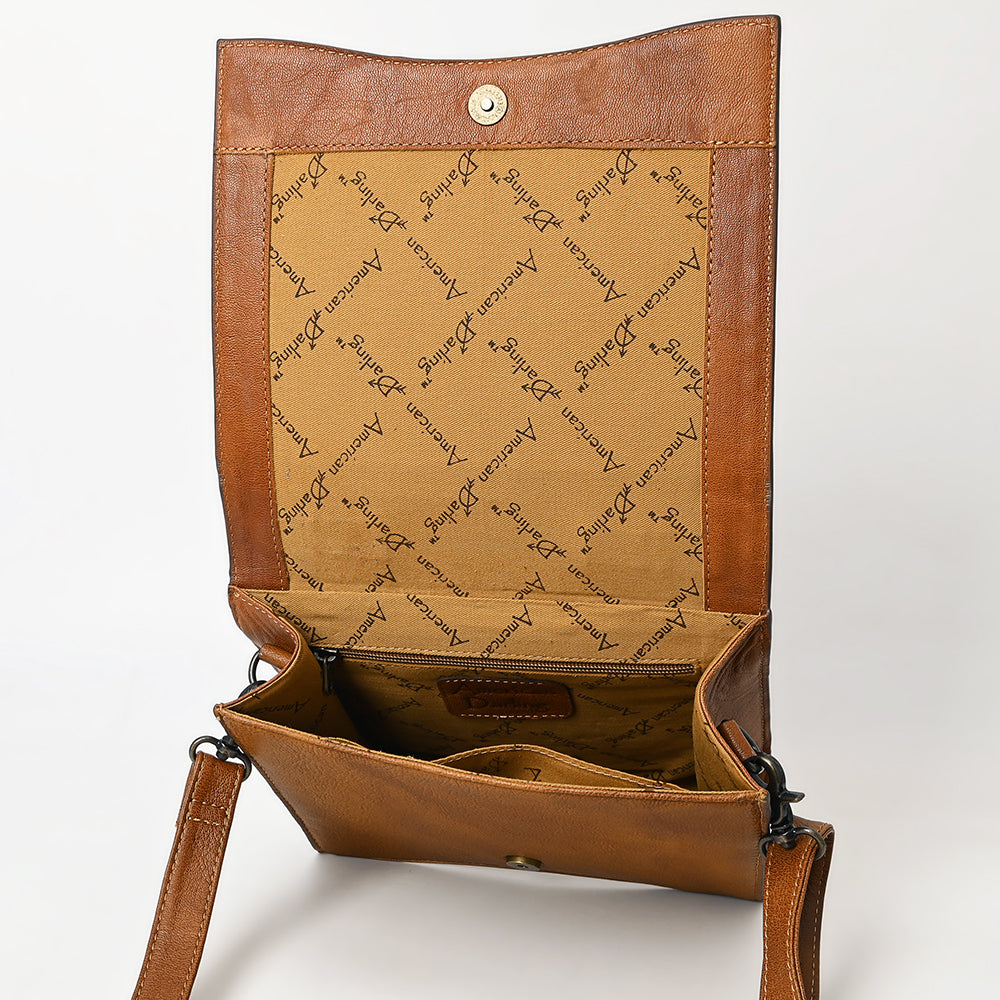 ADBG1487 Hand-Tooled Leather Briefcase Messenger Bag - Floral Western Style