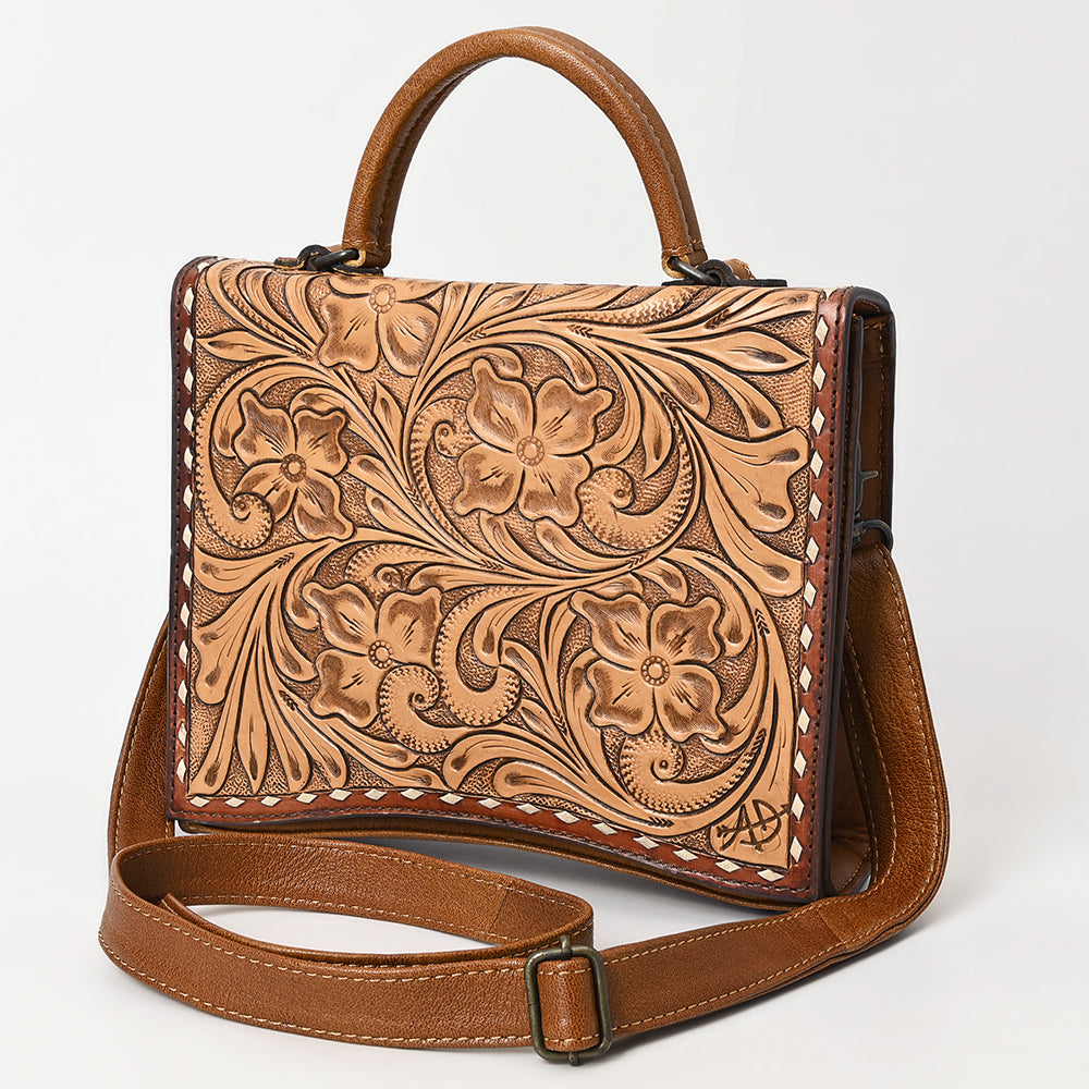 ADBG1487 Hand-Tooled Leather Briefcase Messenger Bag - Floral Western Style