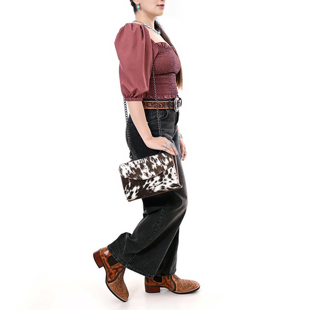 ADBG1489 Genuine Cowhide Leather Clutch with Chain Strap - Western Evening Bag