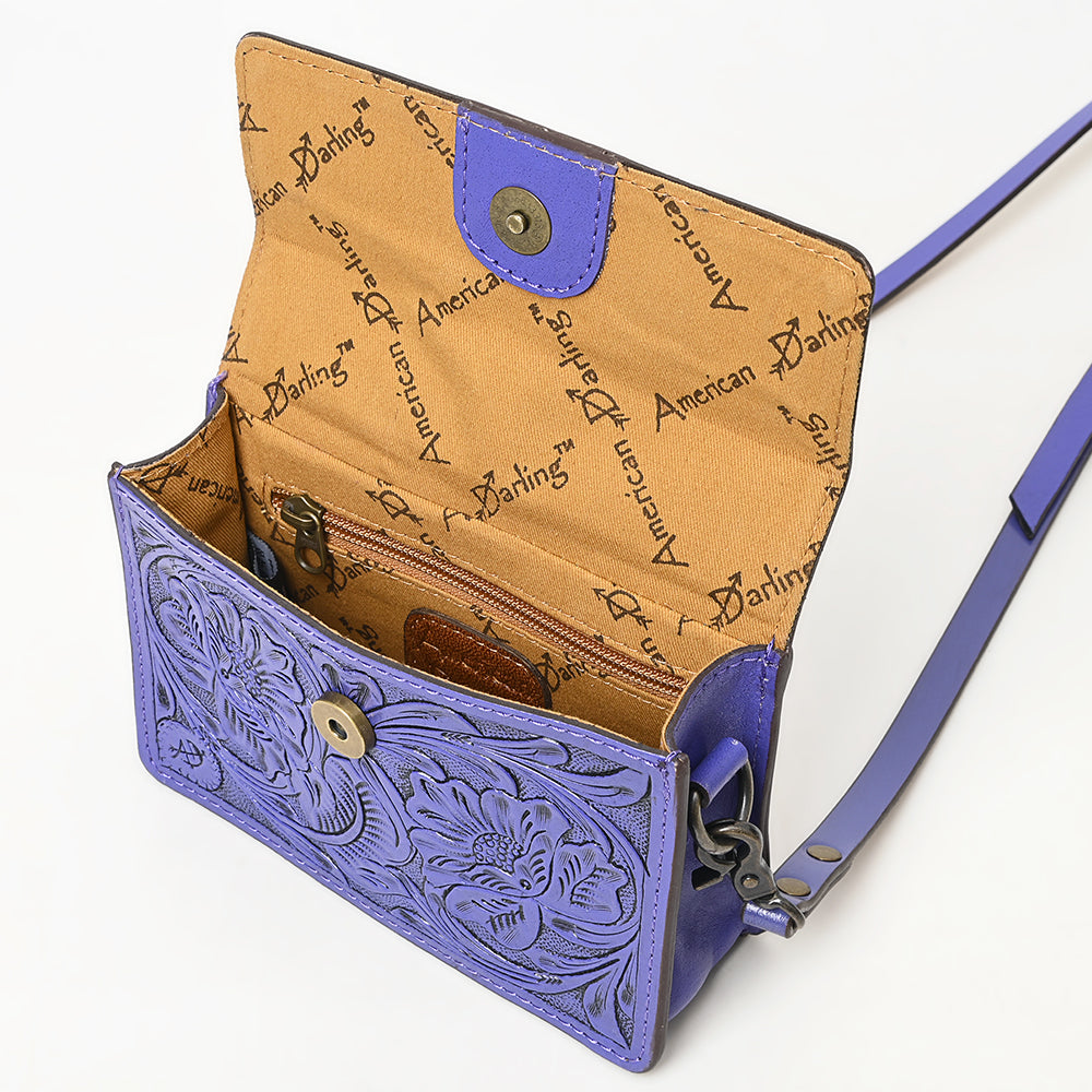 ADBG1491 Hand-Tooled Leather Crossbody Bag - Western Floral Design by American Darling