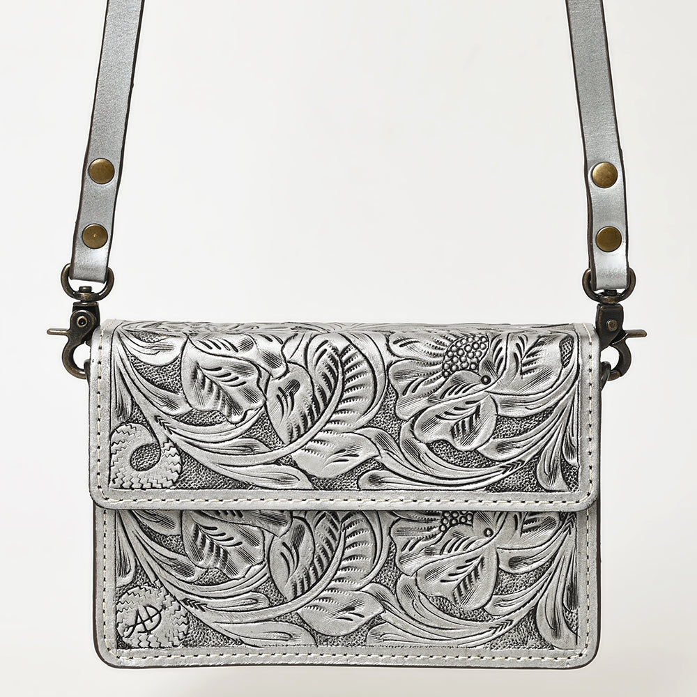 ADBG1491 Hand-Tooled Leather Crossbody Bag - Western Floral Design by American Darling