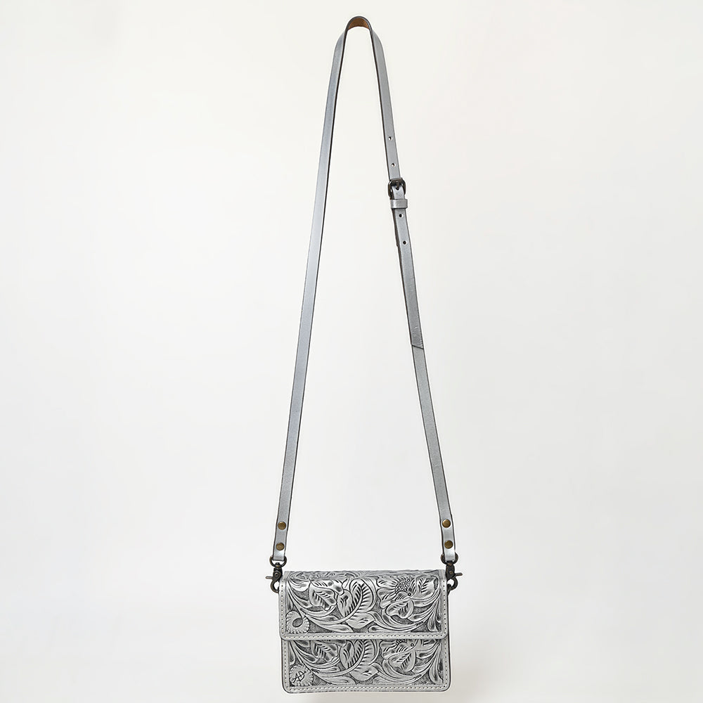 ADBG1491 Hand-Tooled Leather Crossbody Bag - Western Floral Design by American Darling