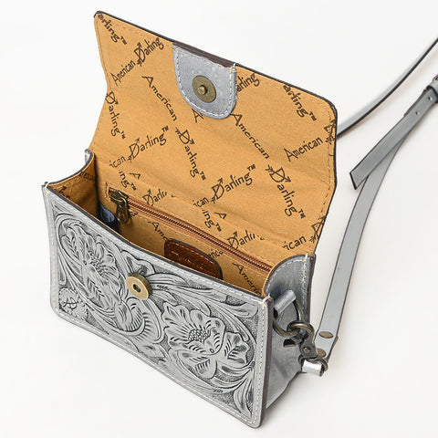 American Darling Hand-Tooled Leather Small Cross Body Bag ï¿½ Floral Carved Western Purse