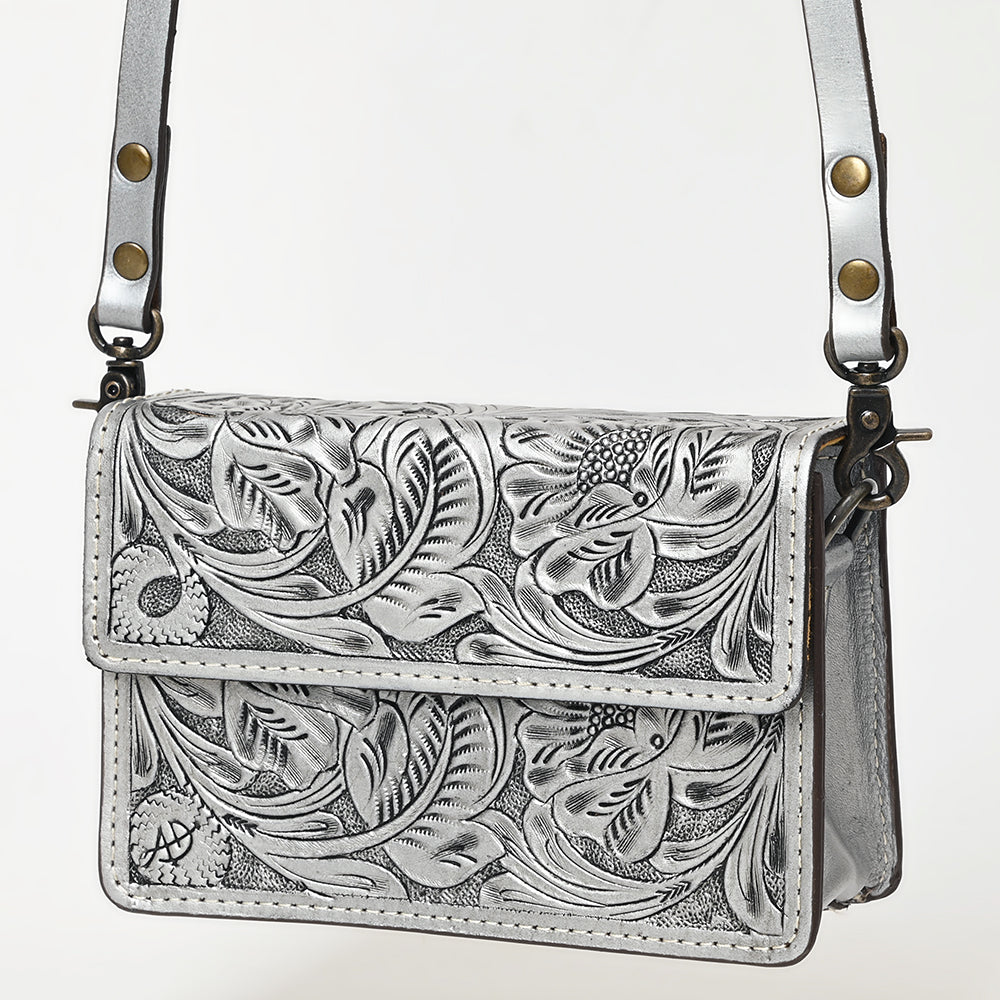 ADBG1491 Hand-Tooled Leather Crossbody Bag - Western Floral Design by American Darling