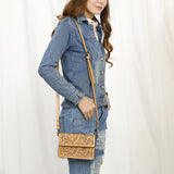 ADBG1491 Hand-Tooled Leather Crossbody Bag - Western Floral Design by American Darling