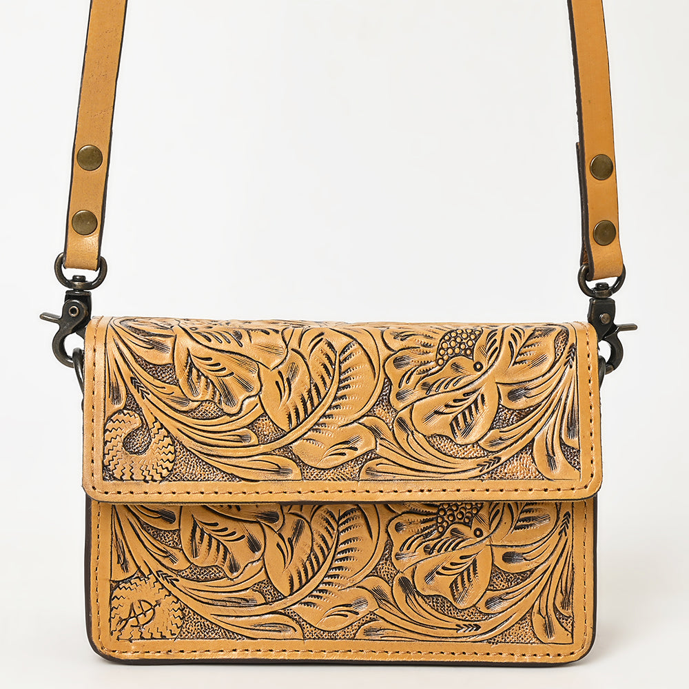 ADBG1491 Hand-Tooled Leather Crossbody Bag - Western Floral Design by American Darling