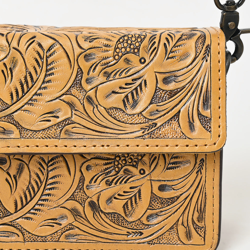 ADBG1491 Hand-Tooled Leather Crossbody Bag - Western Floral Design by American Darling