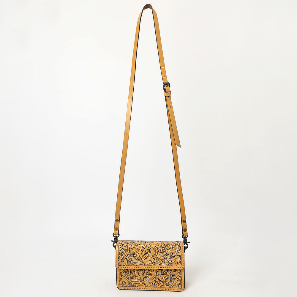 ADBG1491 Hand-Tooled Leather Crossbody Bag - Western Floral Design by American Darling