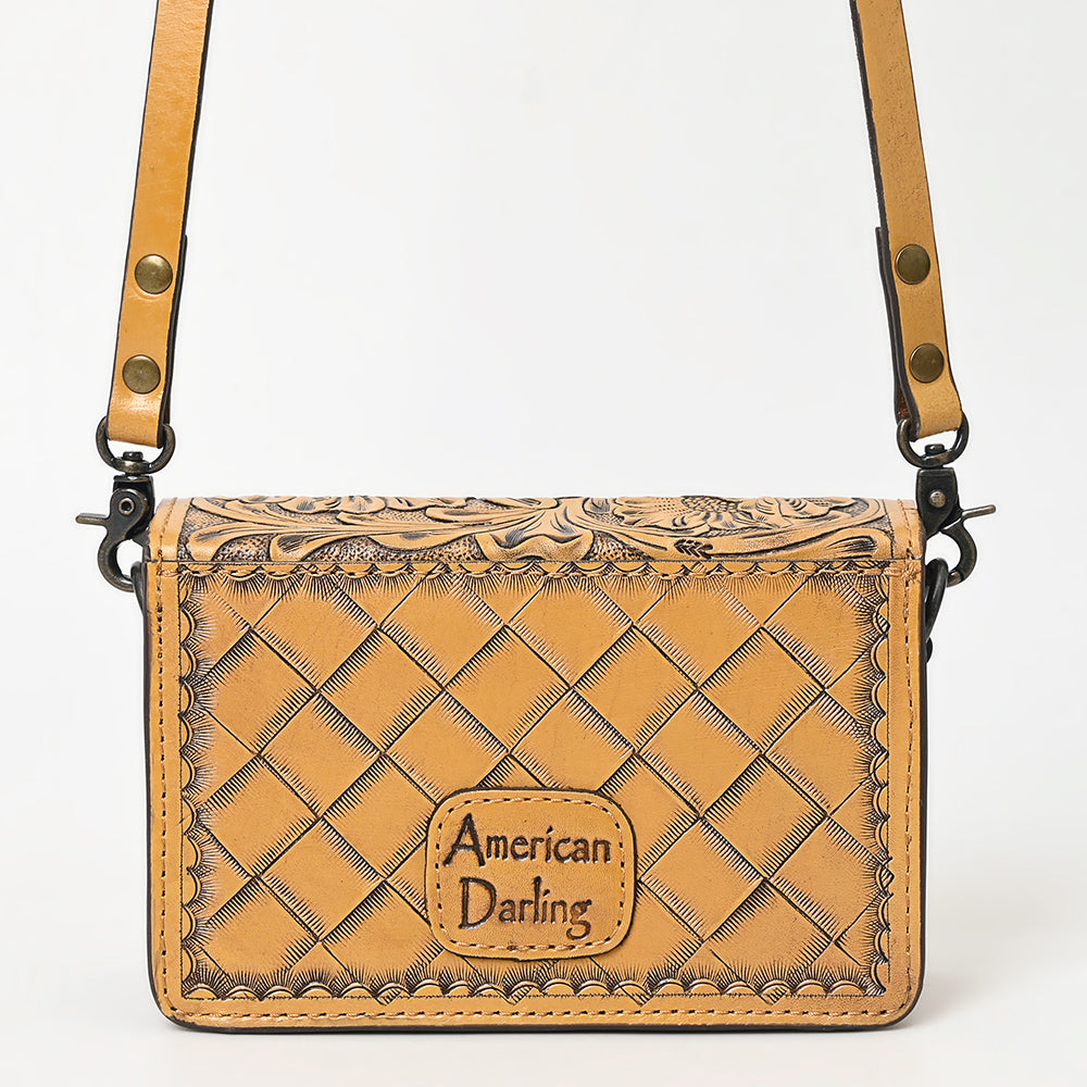 ADBG1491 Hand-Tooled Leather Crossbody Bag - Western Floral Design by American Darling