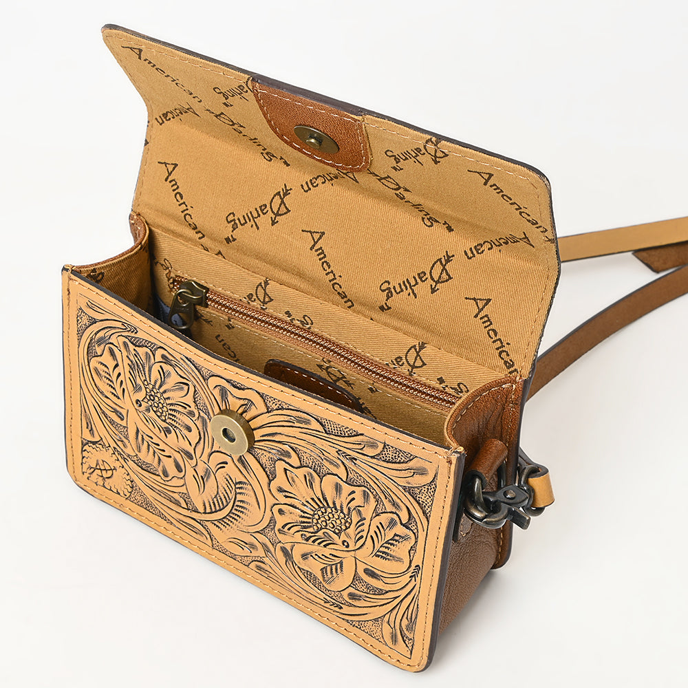 ADBG1491 Hand-Tooled Leather Crossbody Bag - Western Floral Design by American Darling