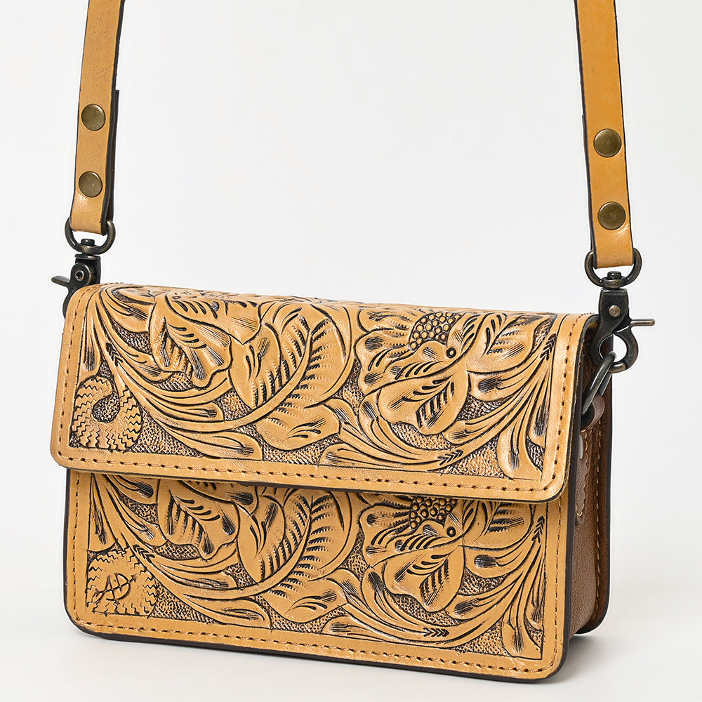 ADBG1491 Hand-Tooled Leather Crossbody Bag - Western Floral Design by American Darling