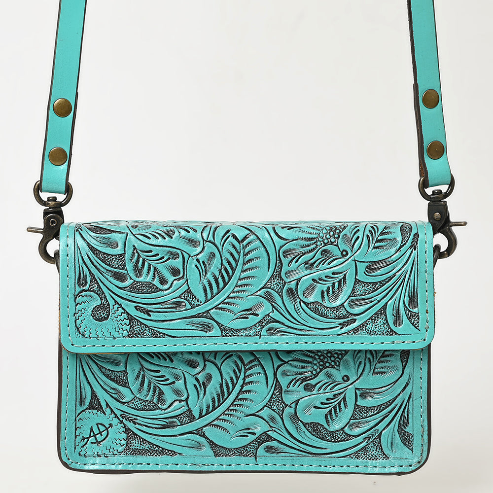 ADBG1491 Hand-Tooled Leather Crossbody Bag - Western Floral Design by American Darling