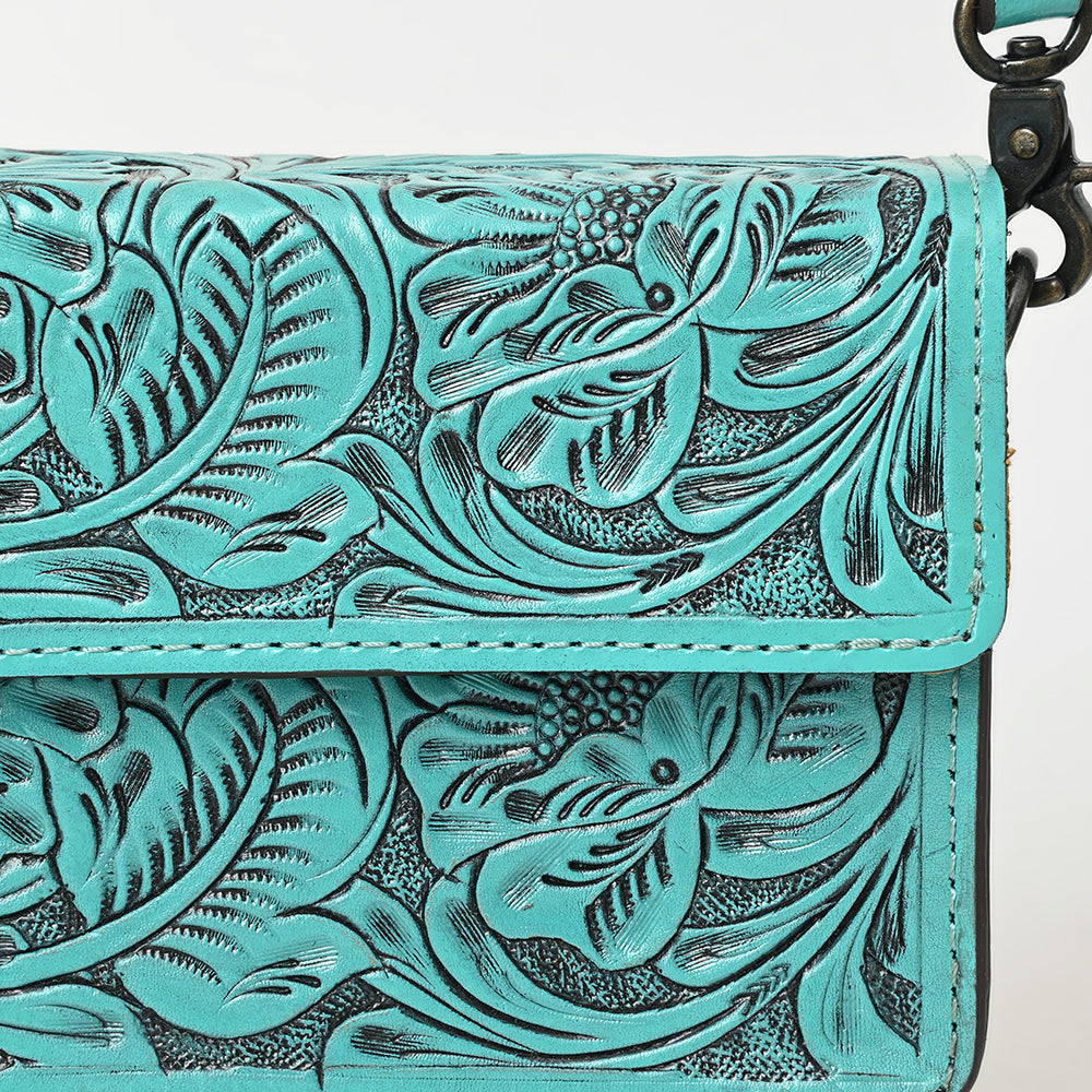 ADBG1491 Hand-Tooled Leather Crossbody Bag - Western Floral Design by American Darling