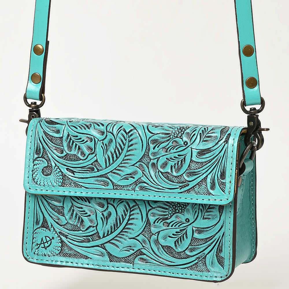 ADBG1491 Hand-Tooled Leather Crossbody Bag - Western Floral Design by American Darling