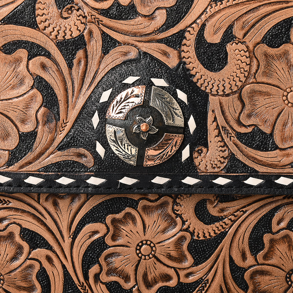 ADBG1494 Mini Black Hand Tooled Floral Leather Crossbody - Western Handmade Bag by American Darling