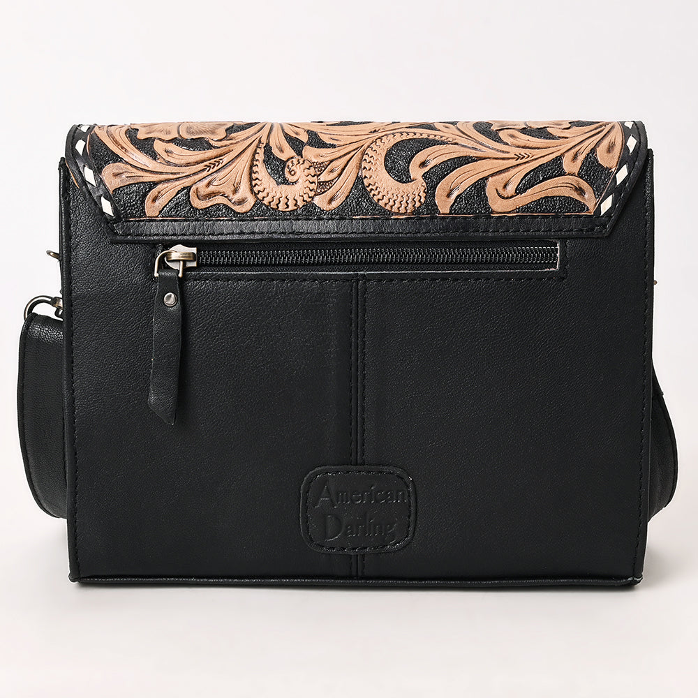 ADBG1494 Mini Black Hand Tooled Floral Leather Crossbody - Western Handmade Bag by American Darling