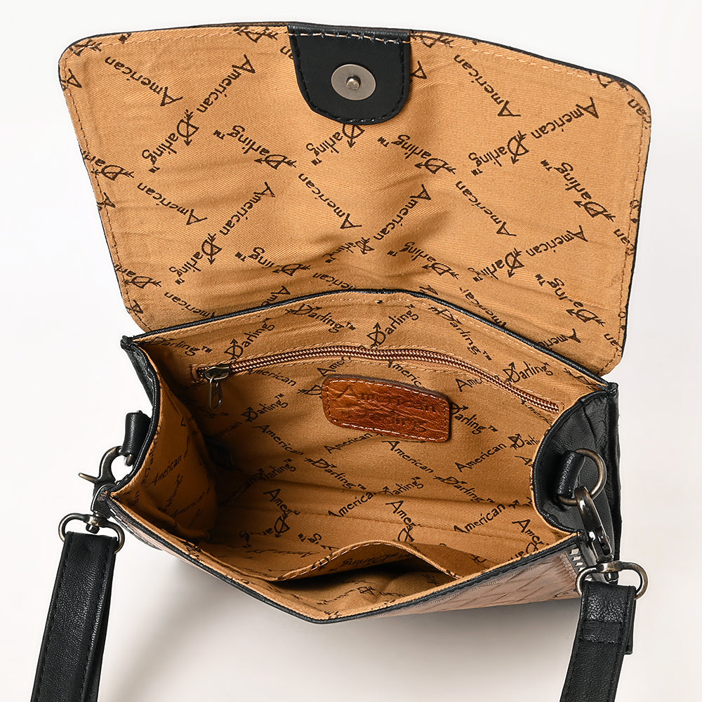 ADBG1494 Mini Black Hand Tooled Floral Leather Crossbody - Western Handmade Bag by American Darling
