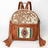 ADBG1495 Western Saddle Blanket & Cowhide Backpack Genuine Western Leather with Fringes Women Bag