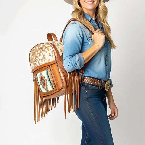 ADBG1495 American Darling Hair-On Cowhide Leather Backpack Bag | Western Saddle Blanket Backpack