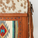 ADBG1495 Western Saddle Blanket & Cowhide Backpack Genuine Western Leather with Fringes Women Bag