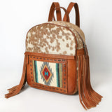 ADBG1495 Western Saddle Blanket & Cowhide Backpack Genuine Western Leather with Fringes Women Bag